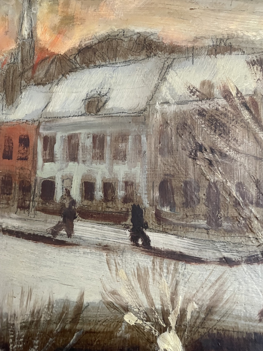 Marcel Gillis (1897-1972), Winter Scene, Hs Cardboard, Signed, Ca1935, Dim: 41x75, Framed.-photo-2