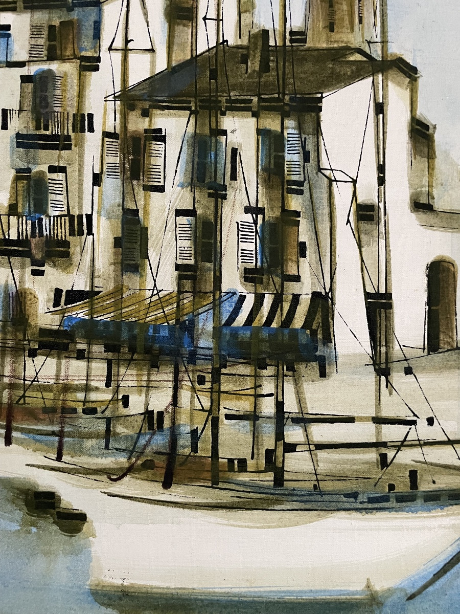 Georges Damin (1942- ), The Port Of Saint-tropez, Oil On Canvas, Signed, Ca 1980, Framed.-photo-1
