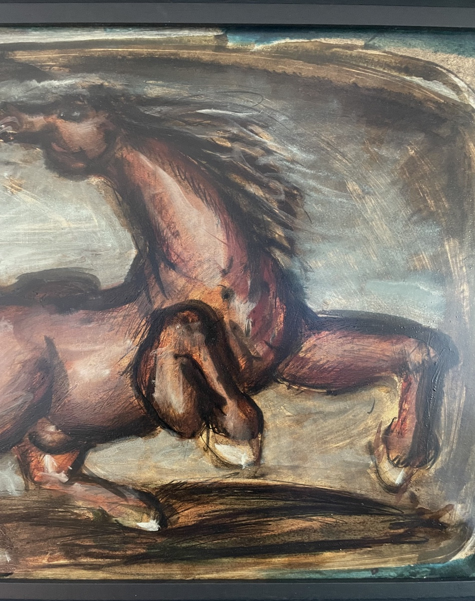 Franz Priking (1929-1979), Rearing Horse, Hst, Signed, Ca 1955, Dim: 80x114 Cm With Frame.-photo-4