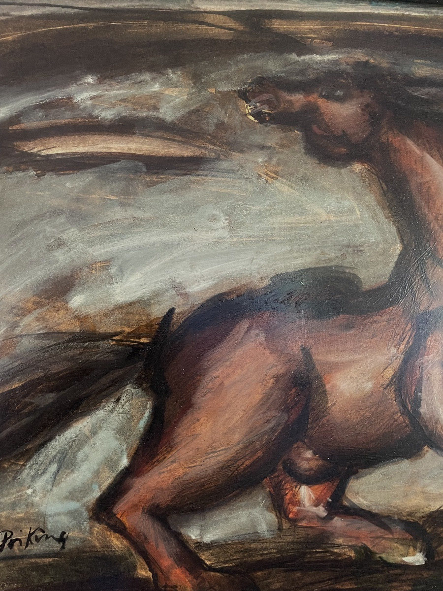 Franz Priking (1929-1979), Rearing Horse, Hst, Signed, Ca 1955, Dim: 80x114 Cm With Frame.-photo-3