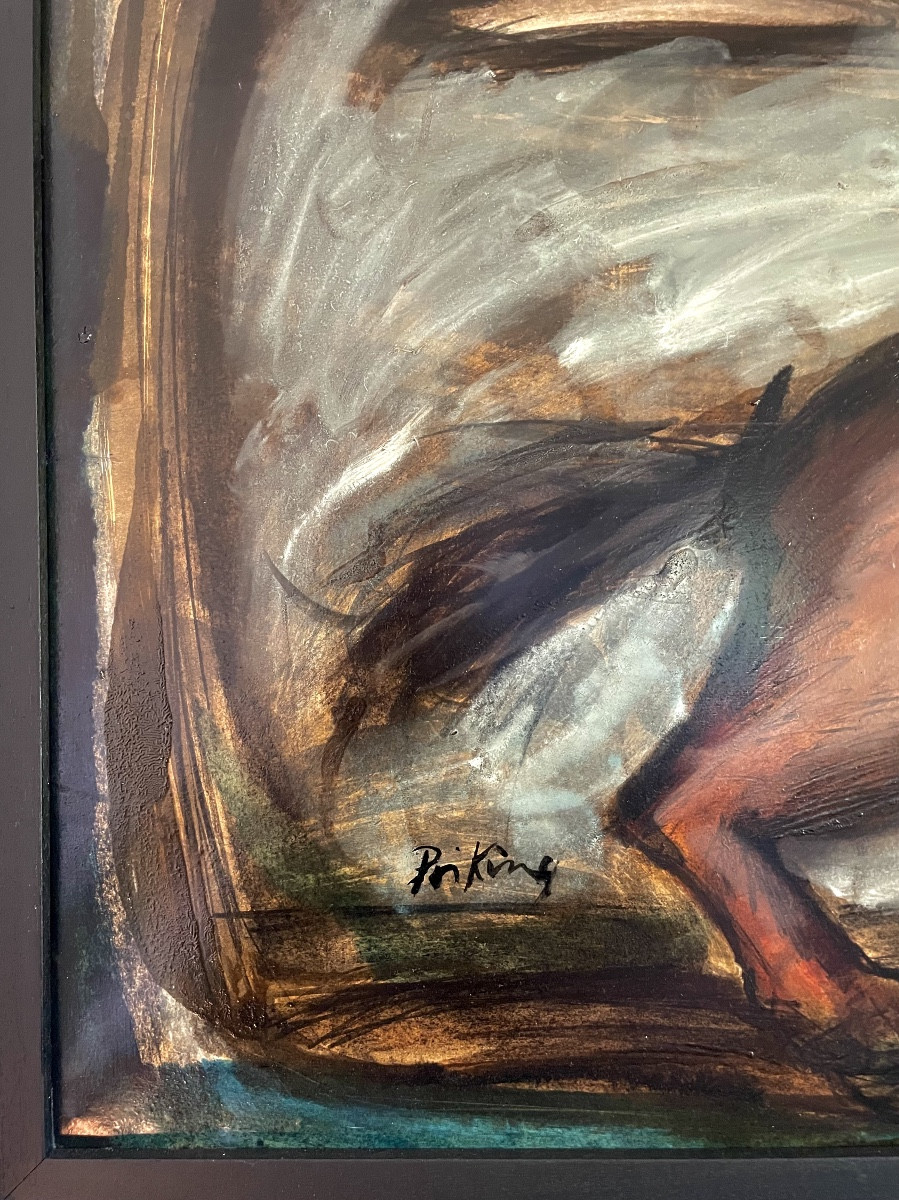 Franz Priking (1929-1979), Rearing Horse, Hst, Signed, Ca 1955, Dim: 80x114 Cm With Frame.-photo-4