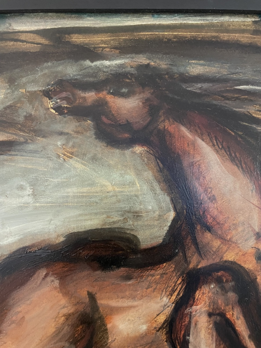 Franz Priking (1929-1979), Rearing Horse, Hst, Signed, Ca 1955, Dim: 80x114 Cm With Frame.-photo-6