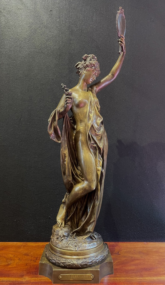 Albert-ernest Carrier- Belleuse (1824-1887), La Vérité,  Bronze, Signé, Ca 1880,  Dim: 90x24cm-photo-8