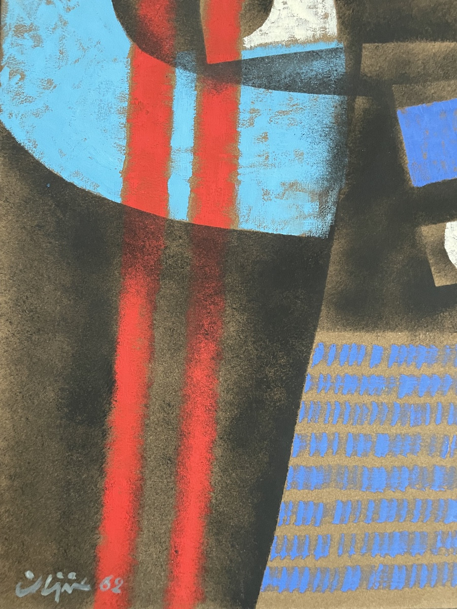 Georges Collignon (1923-2002), Composition, Acrylic/paper Mounted On Canvas, Signed, 1962.-photo-4