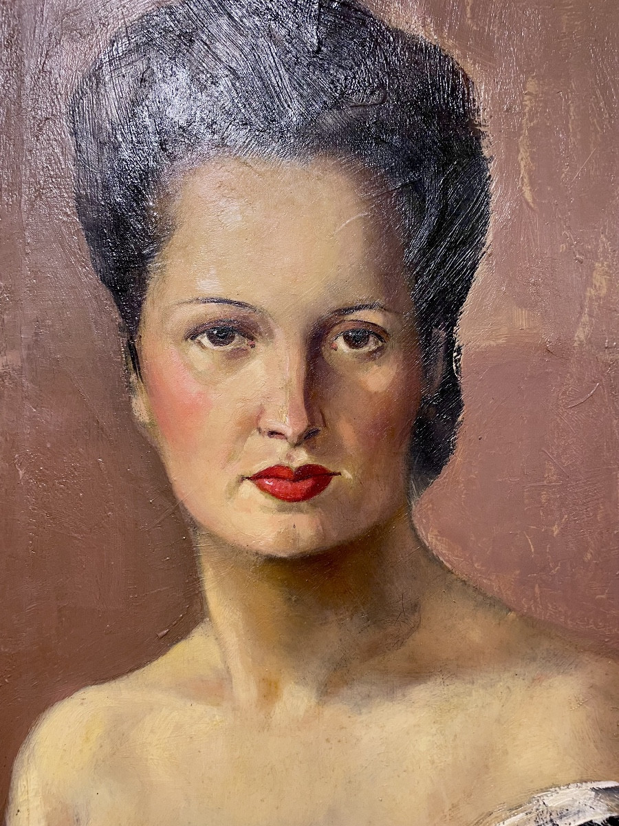 José Storie (1899-1961), Portrait Of Mrs. Monbalieu, Hst, Signed, Ca 1940, Dim: 195x170 Cm -photo-1