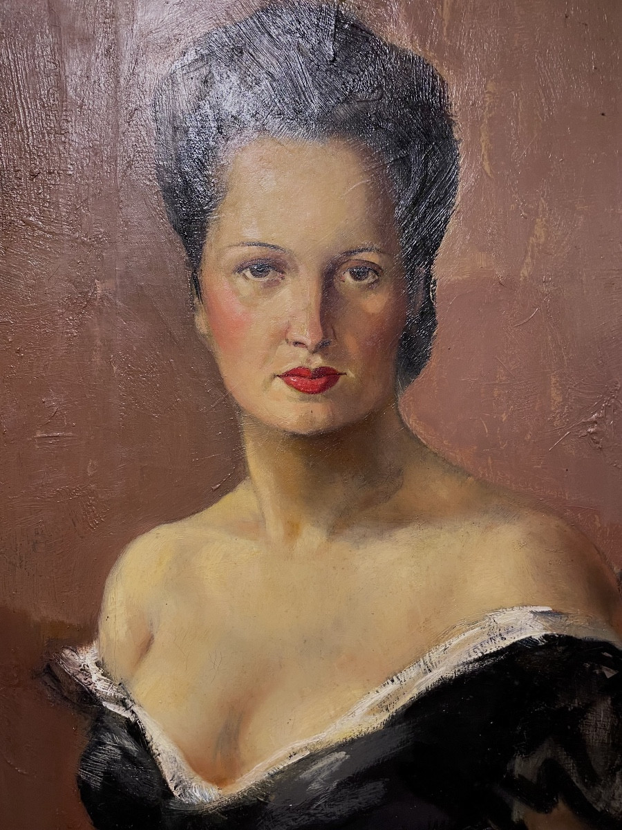José Storie (1899-1961), Portrait Of Mrs. Monbalieu, Hst, Signed, Ca 1940, Dim: 195x170 Cm -photo-2