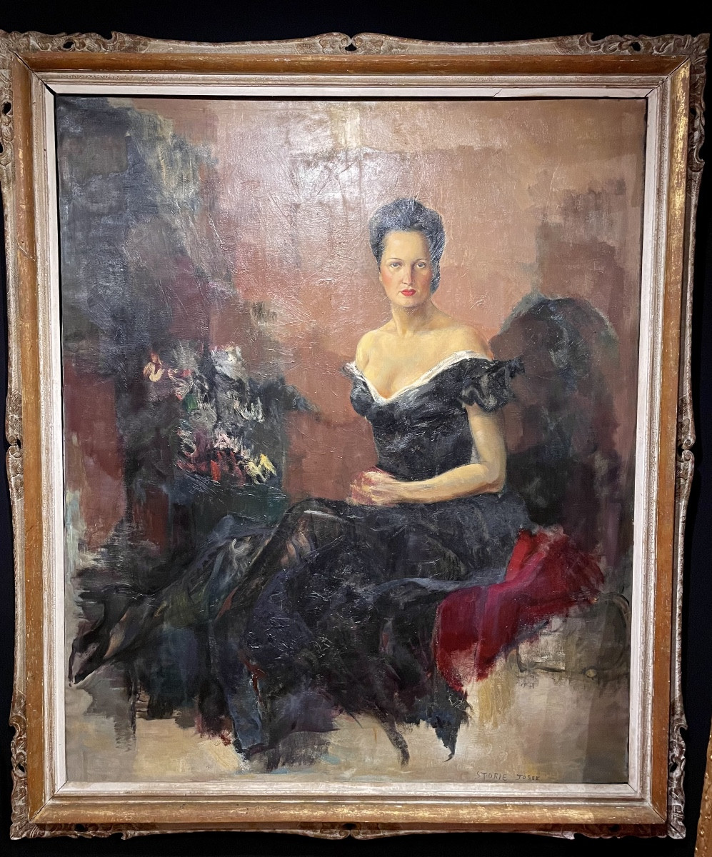 José Storie (1899-1961), Portrait Of Mrs. Monbalieu, Hst, Signed, Ca 1940, Dim: 195x170 Cm -photo-7