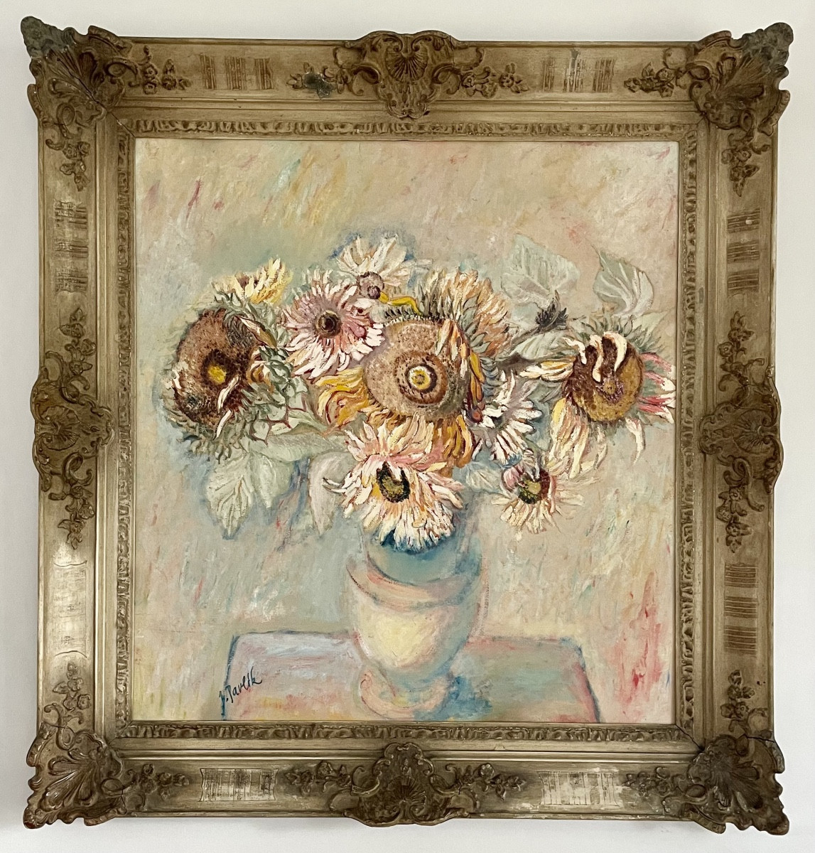 V. Pavlík (1901-1966), Bouquet de tournesols, hsc, Signé, ca 1950, dim:77x72,5 Cm , encadré-photo-2