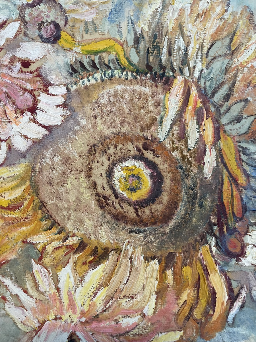 V. Pavlík (1901-1966), Bouquet de tournesols, hsc, Signé, ca 1950, dim:77x72,5 Cm , encadré-photo-3