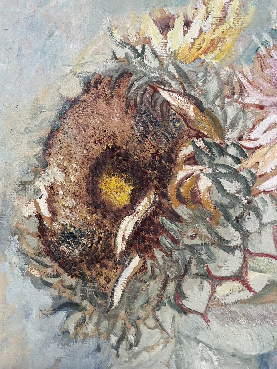 V. Pavlík (1901-1966), Bouquet de tournesols, hsc, Signé, ca 1950, dim:77x72,5 Cm , encadré-photo-1