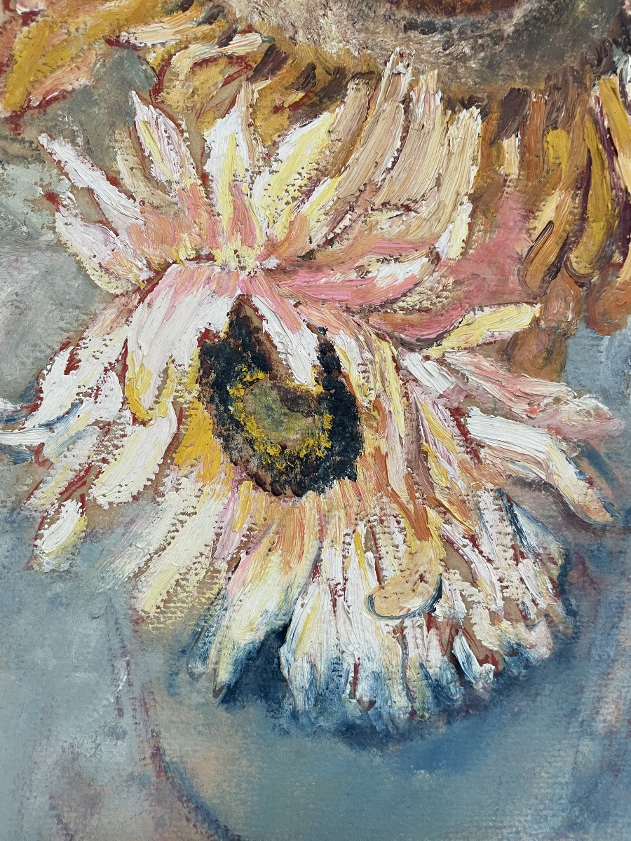 V. Pavlík (1901-1966), Bouquet de tournesols, hsc, Signé, ca 1950, dim:77x72,5 Cm , encadré-photo-2