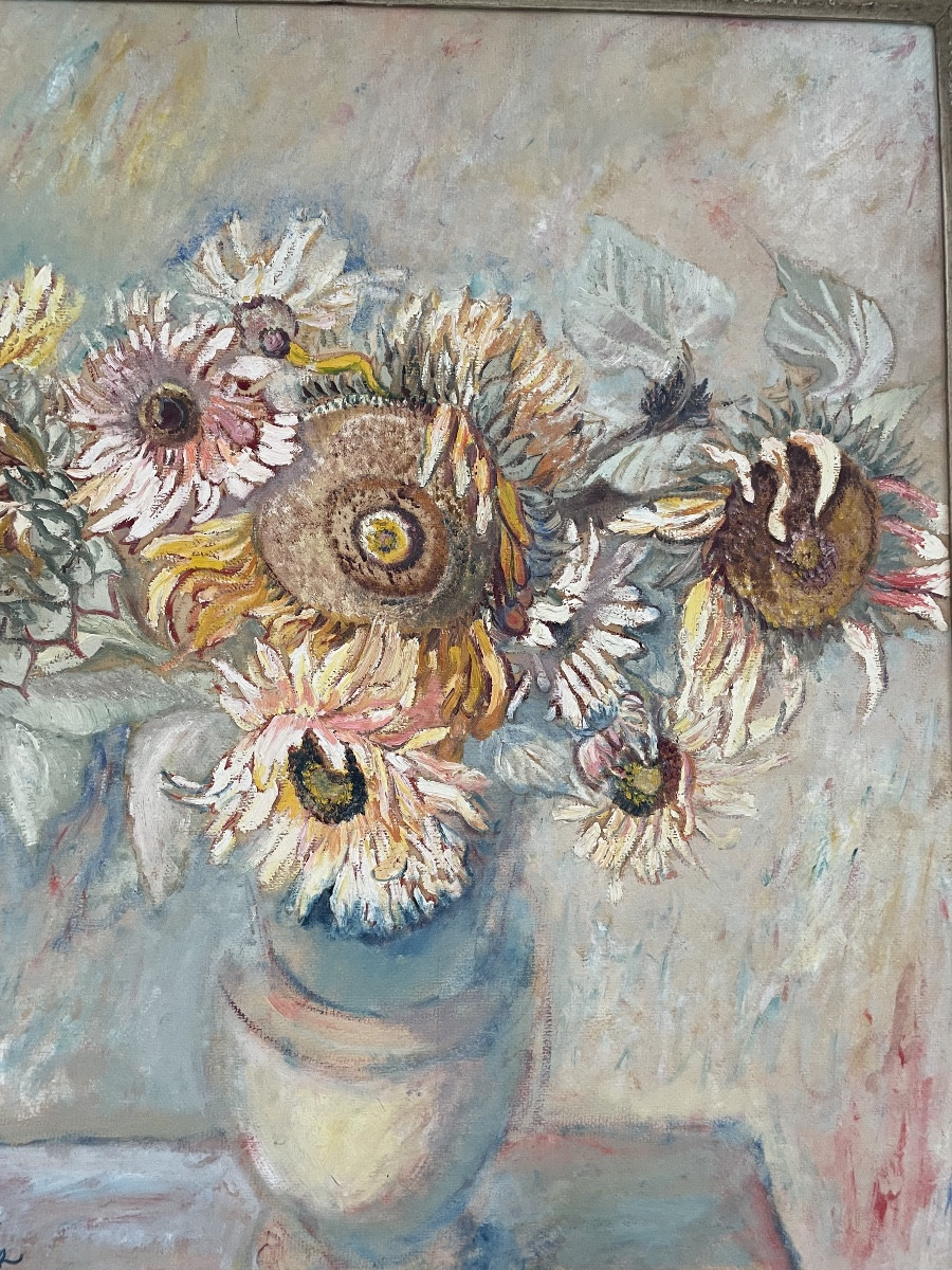 V. Pavlík (1901-1966), Bouquet de tournesols, hsc, Signé, ca 1950, dim:77x72,5 Cm , encadré-photo-4
