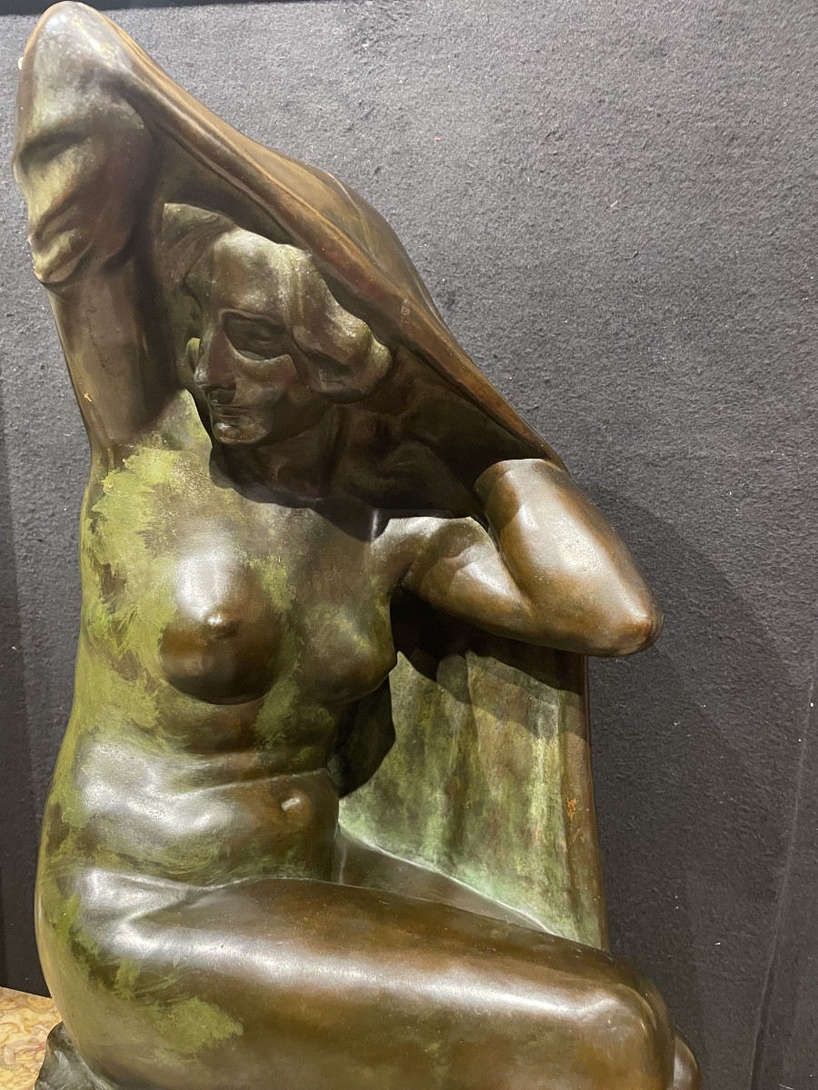Etienne Nangels (1895-1960), nu féminin drapé, bronze, signée, patine verte nuancée, H. 58 cm-photo-4