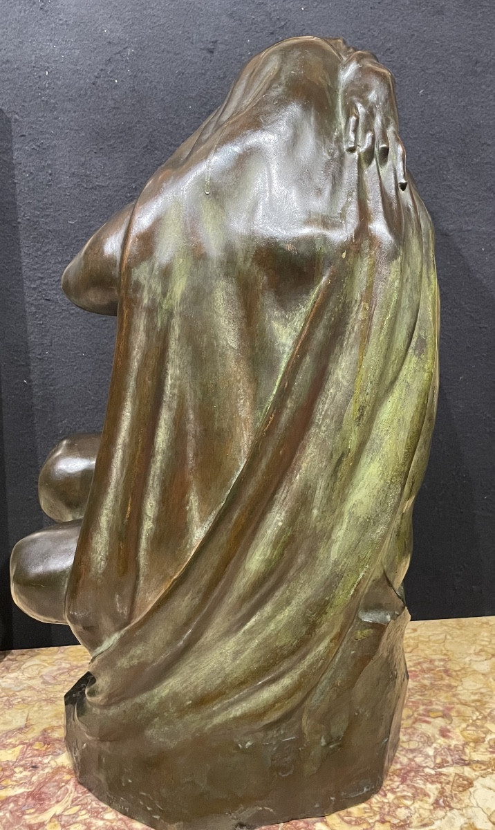 Etienne Nangels (1895-1960), nu féminin drapé, bronze, signée, patine verte nuancée, H. 58 cm-photo-3