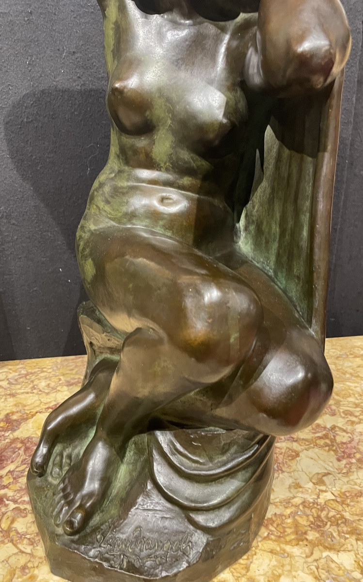 Etienne Nangels (1895-1960), nu féminin drapé, bronze, signée, patine verte nuancée, H. 58 cm-photo-5