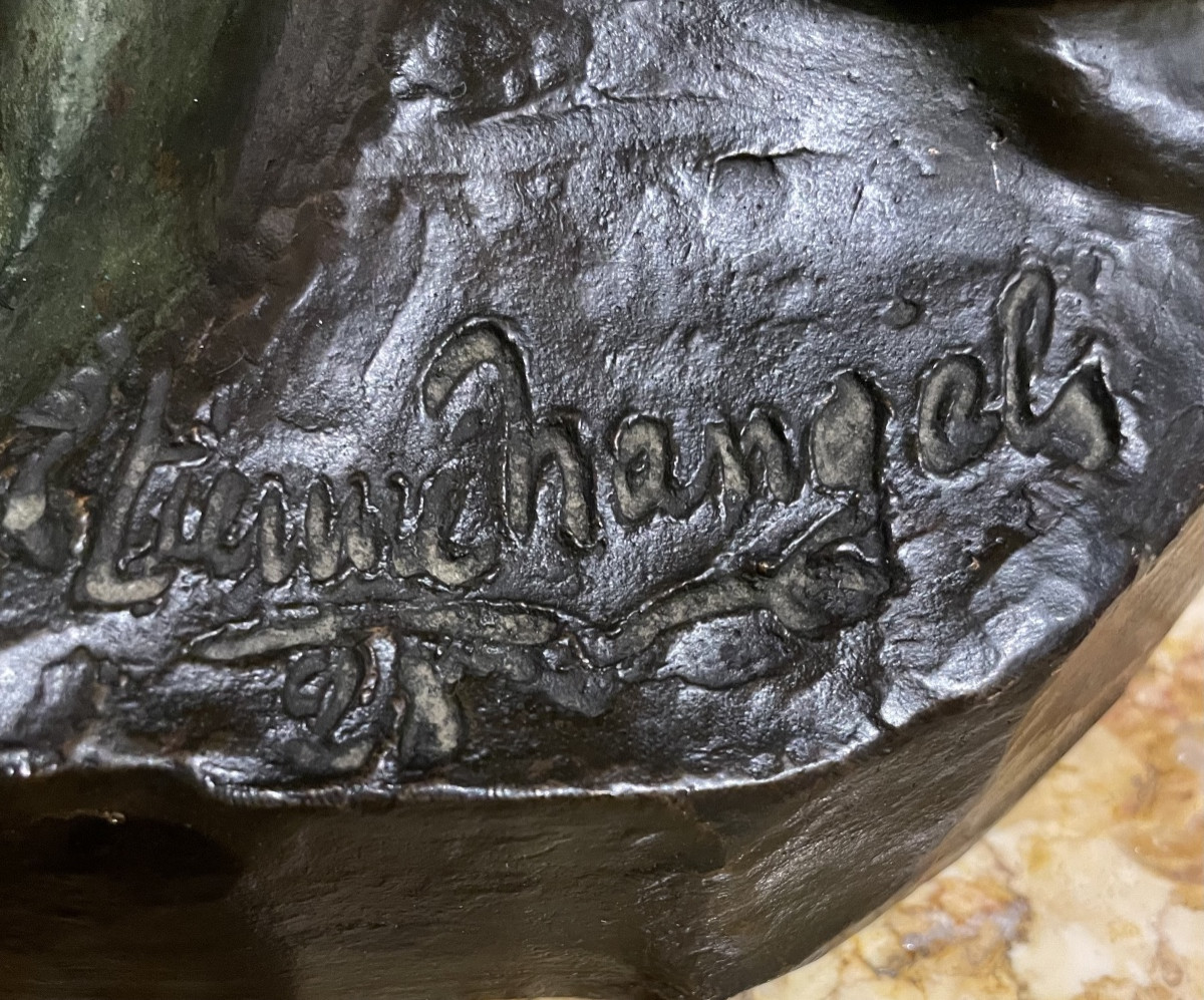 Etienne Nangels (1895-1960), nu féminin drapé, bronze, signée, patine verte nuancée, H. 58 cm-photo-6