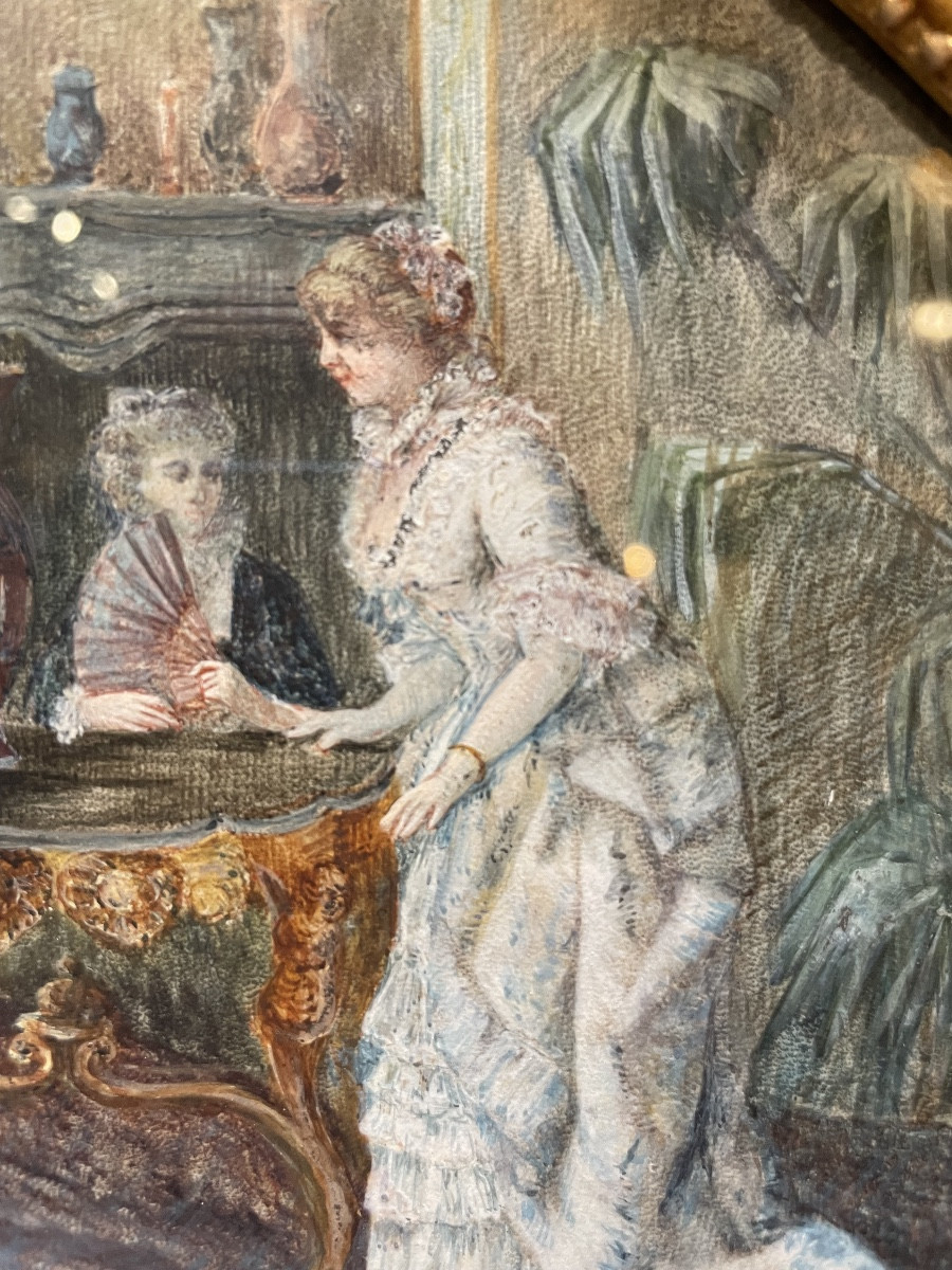 Fan Project, Genre Scene In A Castle Interior, Gouache And Watercolor /p., Ca 1850-photo-1