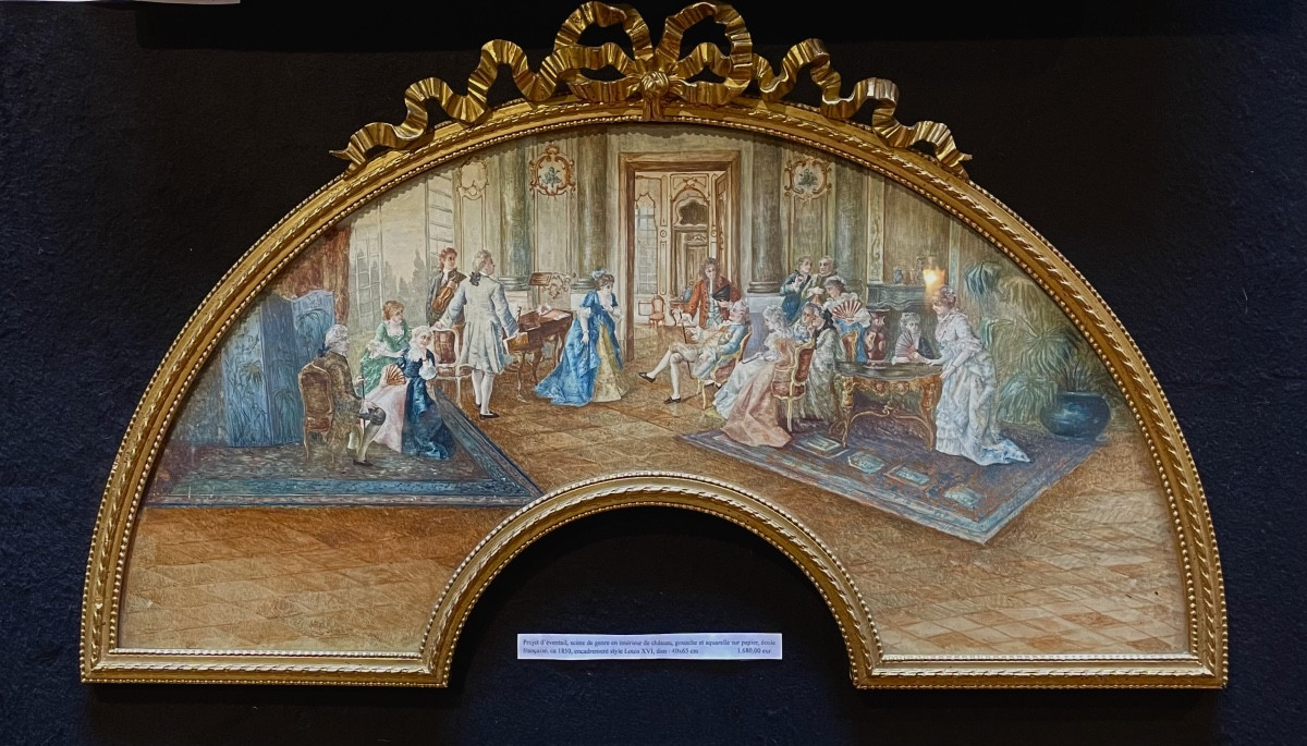Fan Project, Genre Scene In A Castle Interior, Gouache And Watercolor /p., Ca 1850-photo-2
