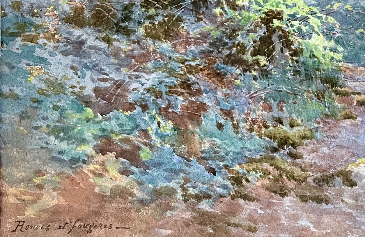 Joseph  C.M.  Jeannot (1855-1935),  clairière en forêt,  aquarelle, signée, titrée,  ca 1900.-photo-2