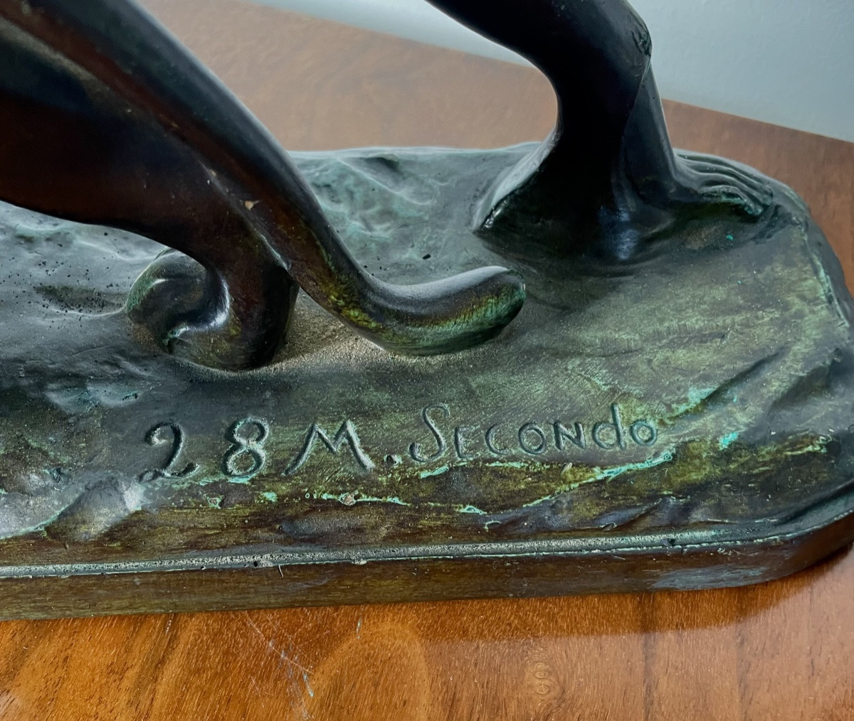 M. Secondo, Woman With Panther, Art Deco Plaster Signed And Dated 1928, Medal Patina -green,-photo-4