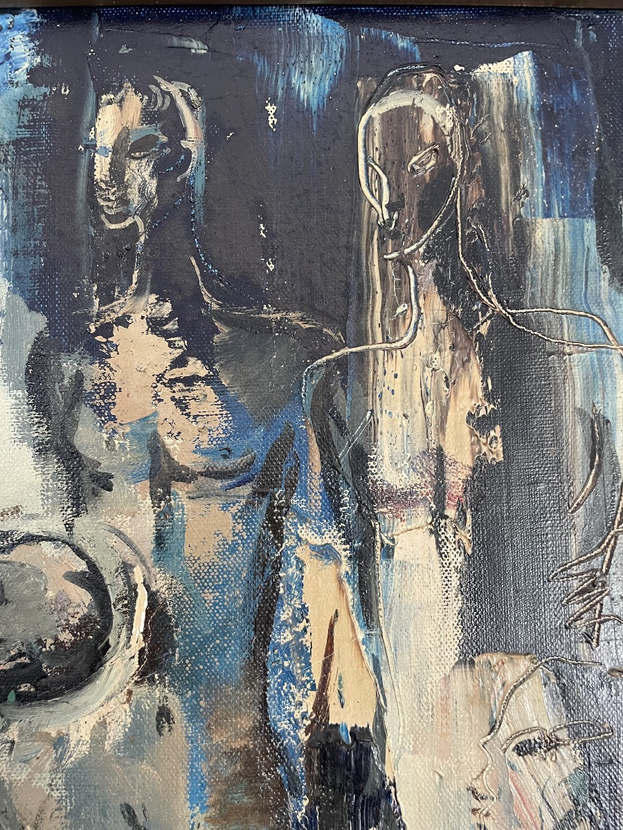 Paul Daxhelet (1905-1993), les lutteurs, hst, signée, ca 1960, dim:70,5x70,5 cm,  encadré.-photo-4