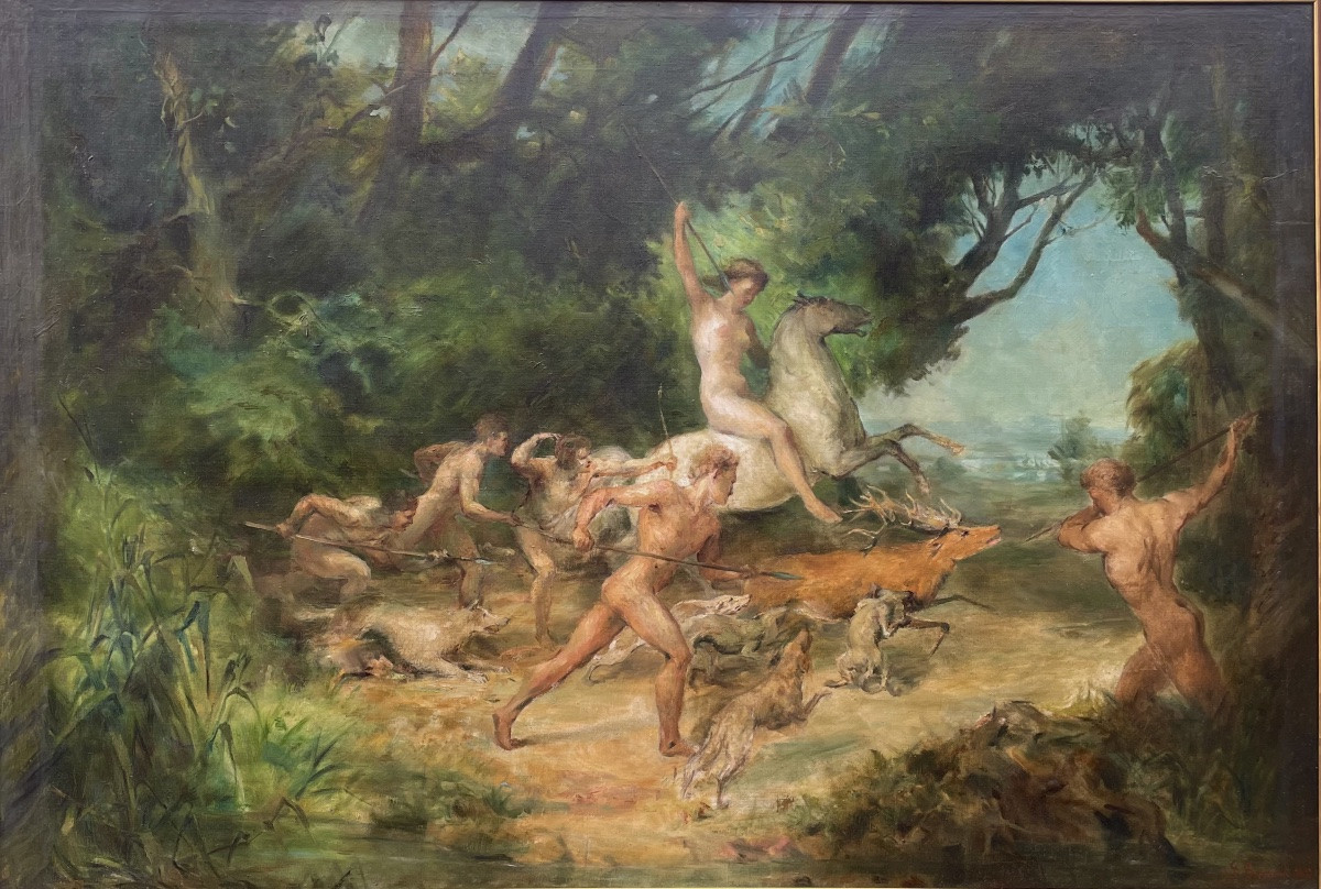 J.F. Brémond (1807-1868), la chasse aux cerfs, hst, signée, 1849, dim: 120x178cm, encadrée -photo-8