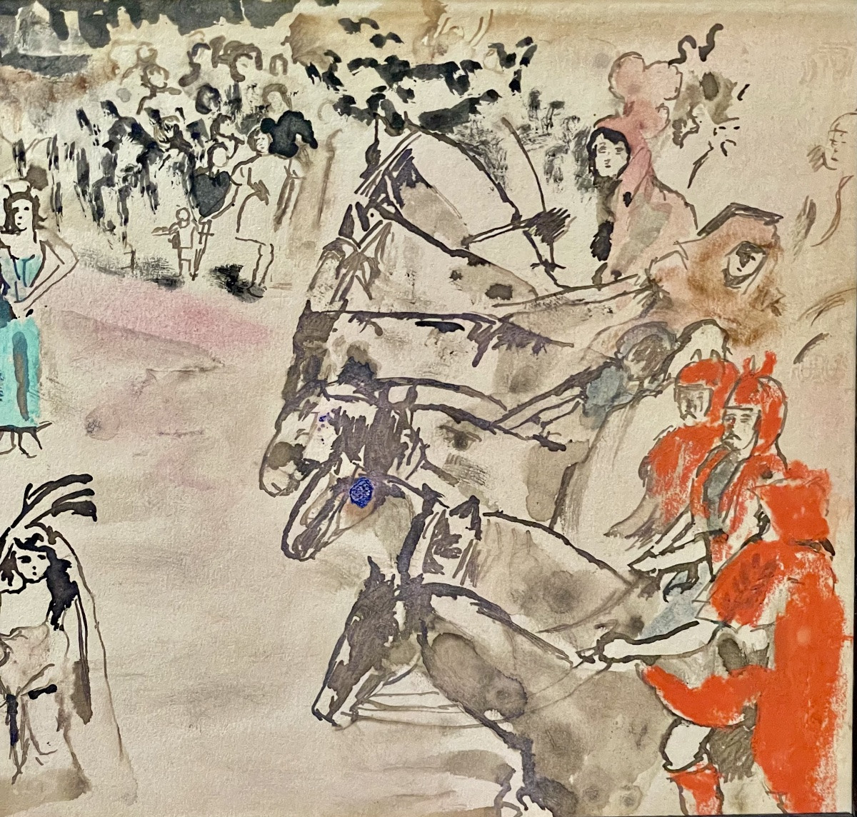 Max Jacob (1876-1944), cavaliers et amazones, encre, gouache et aquarelle sur papier, signée -photo-3