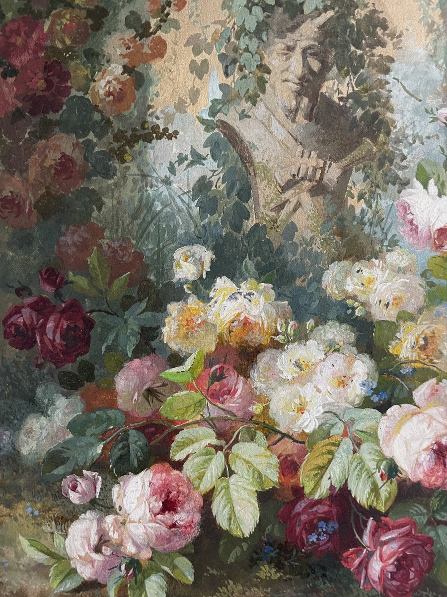 Edouard Pourchet (1839-1888), Still Life With Roses, Fine Watercolor, Signed, 1873, Framed -photo-4