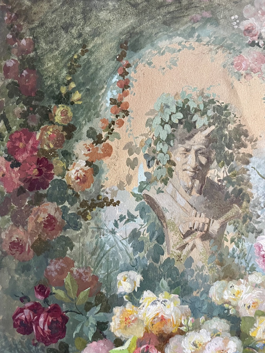 Edouard Pourchet (1839-1888), Still Life With Roses, Fine Watercolor, Signed, 1873, Framed -photo-5