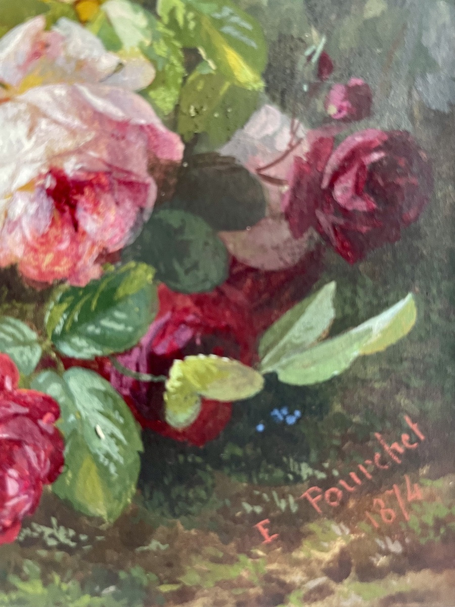 Edouard Pourchet (1839-1888), Still Life With Roses, Fine Watercolor, Signed, 1873, Framed -photo-7