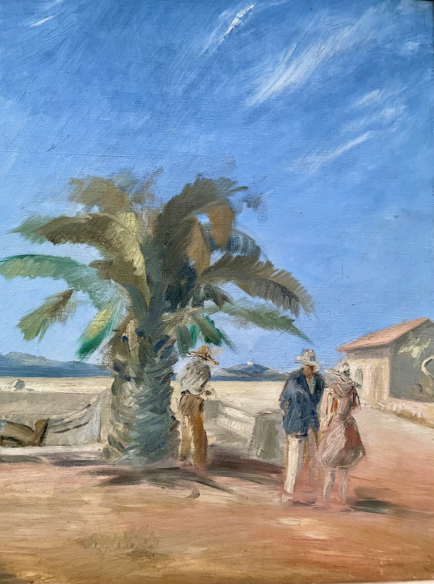 Raoul Domenjoz (1896-1978), les palmiers à Sanary, hst,  signée, ca 1950, 51x73 cm, encadrée.-photo-1