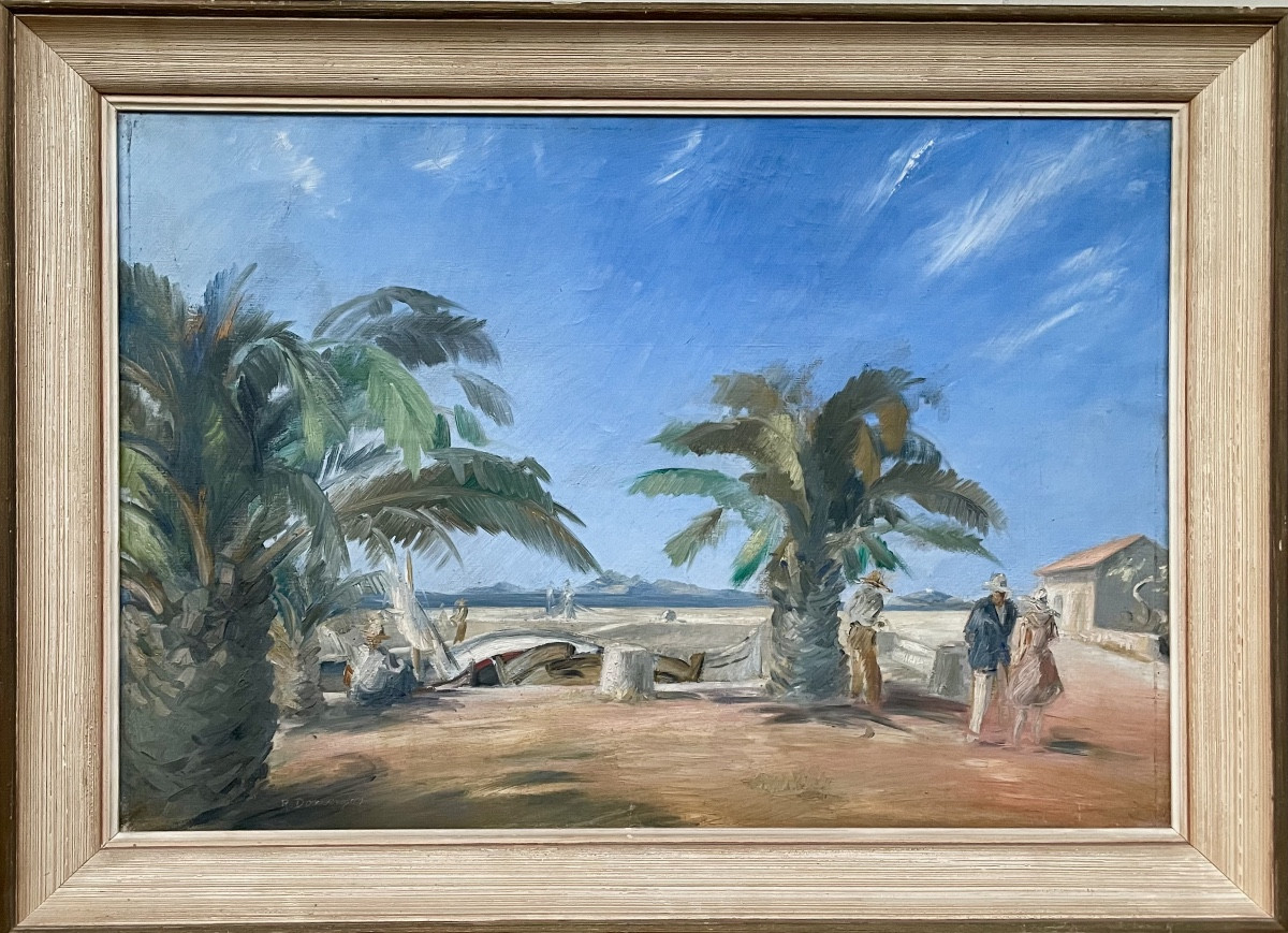 Raoul Domenjoz (1896-1978), les palmiers à Sanary, hst,  signée, ca 1950, 51x73 cm, encadrée.