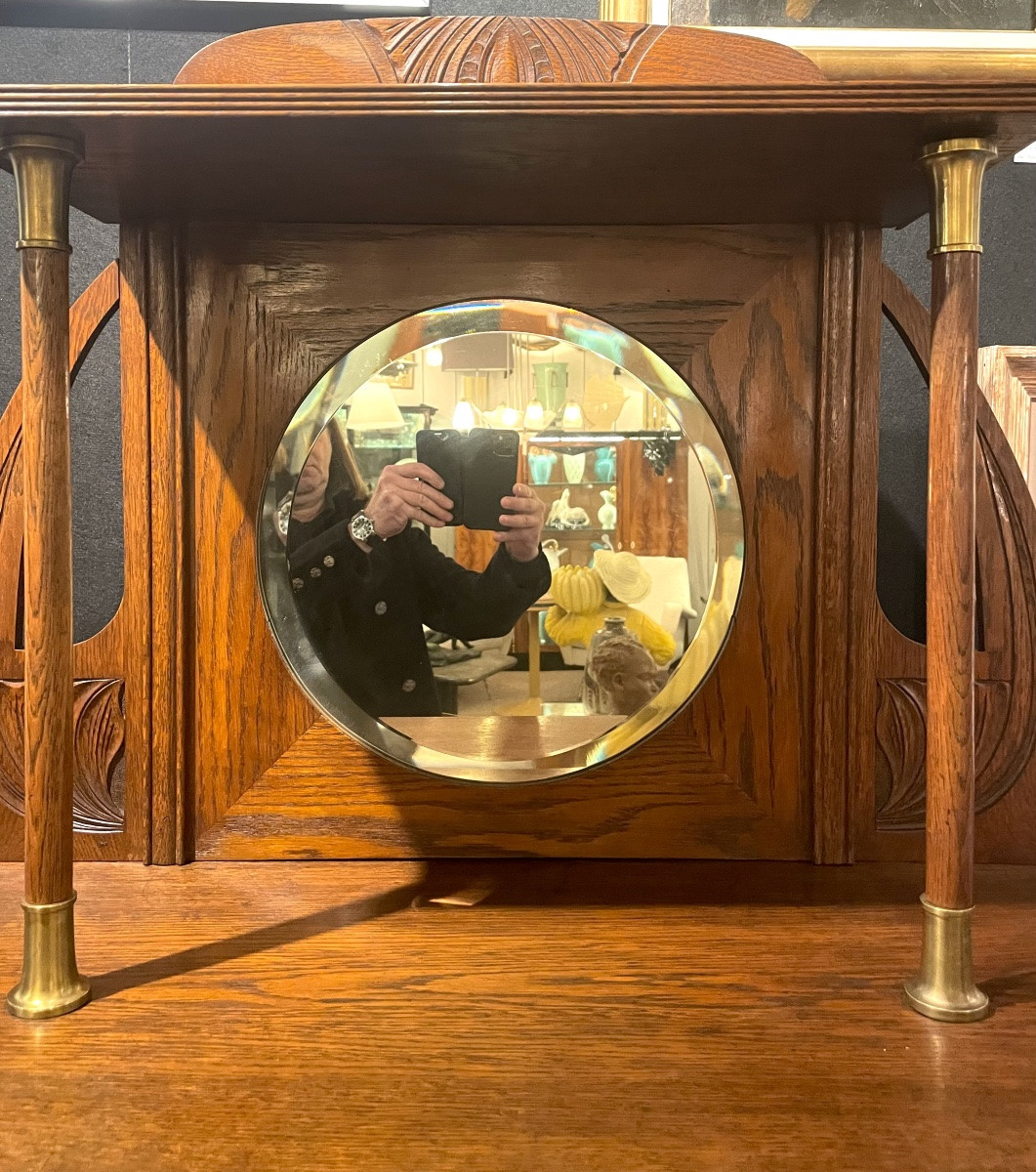 Art Nouveau Oak Display Cabinet With Mirror, Two-door Display Case, Dimensions: 195x95x45 Cm.-photo-1