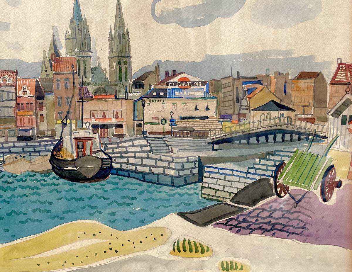 Gustave Camus (1914-1984), Watercolor On Heavy Paper, Signed, Ca. 1955, Dimensions: 36x44cm, Framed -photo-2