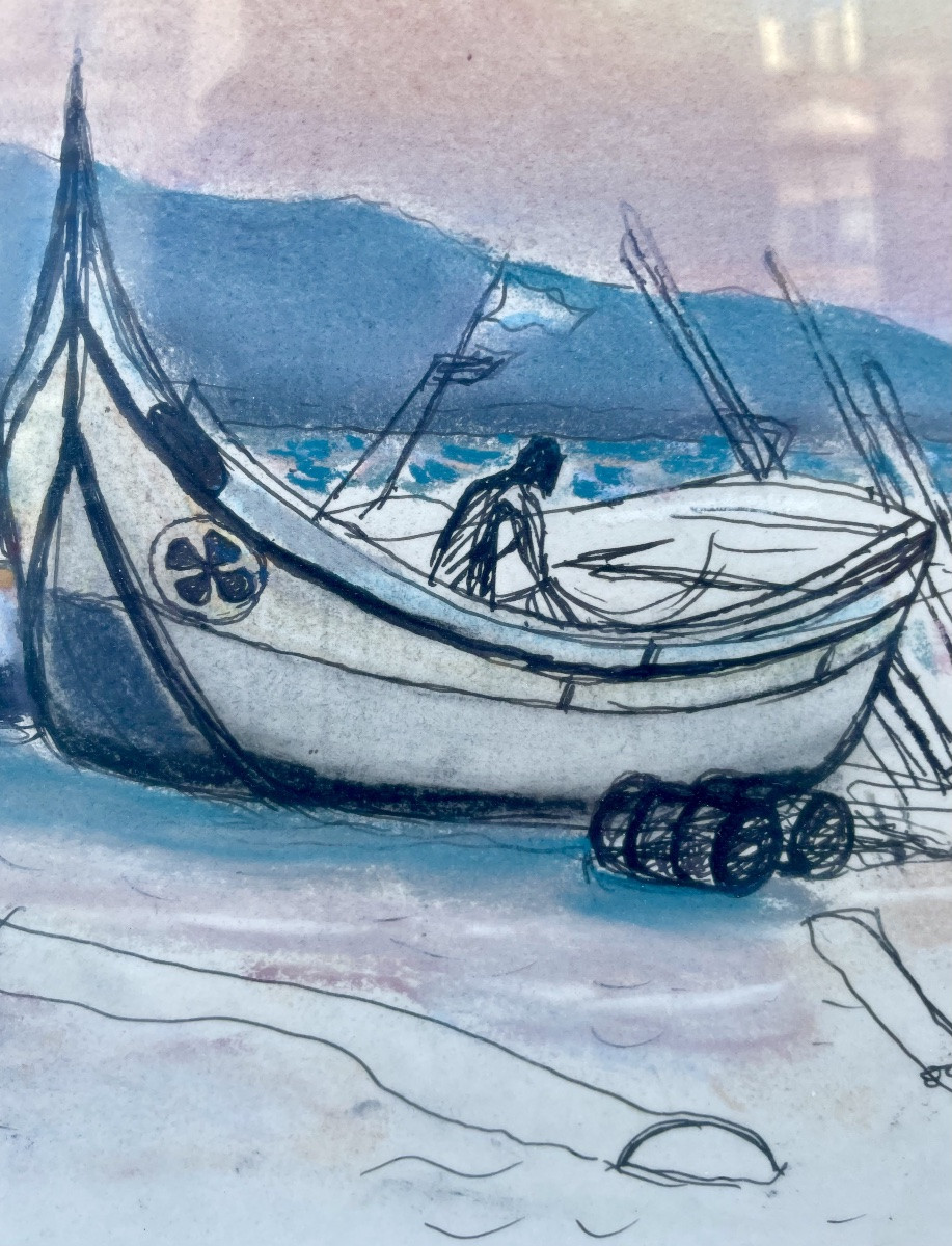 Roger Chapelain-midy (1904-1992), Nazaré, Watercolor & Pencil On Paper, Signed, Ca 1980, Framed.-photo-2