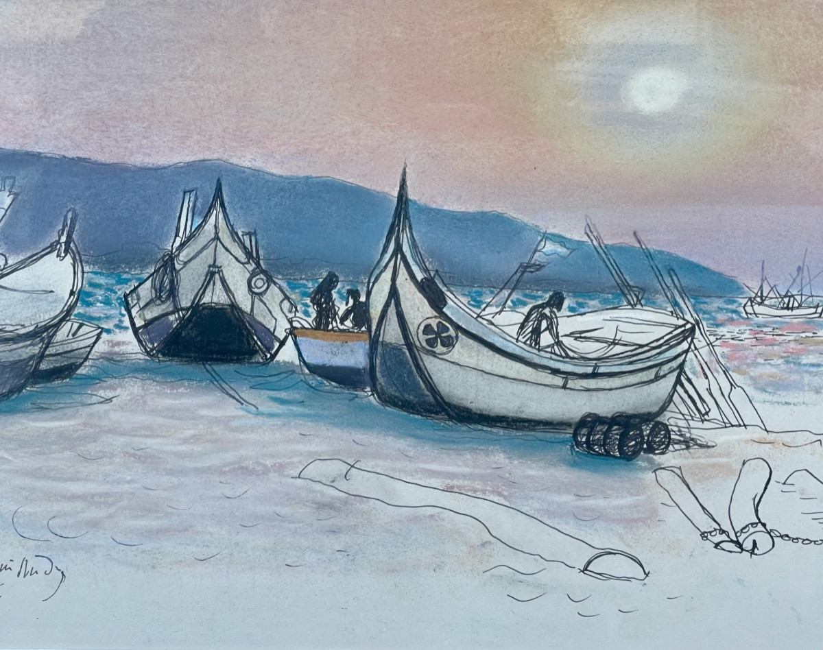 Roger Chapelain-midy (1904-1992), Nazaré, Watercolor & Pencil On Paper, Signed, Ca 1980, Framed.-photo-3