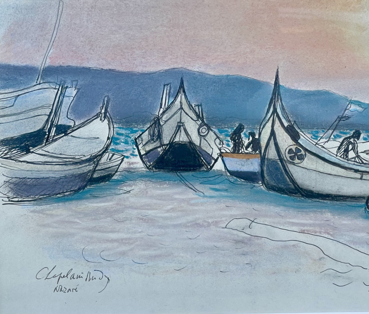 Roger Chapelain-midy (1904-1992), Nazaré, Watercolor & Pencil On Paper, Signed, Ca 1980, Framed.