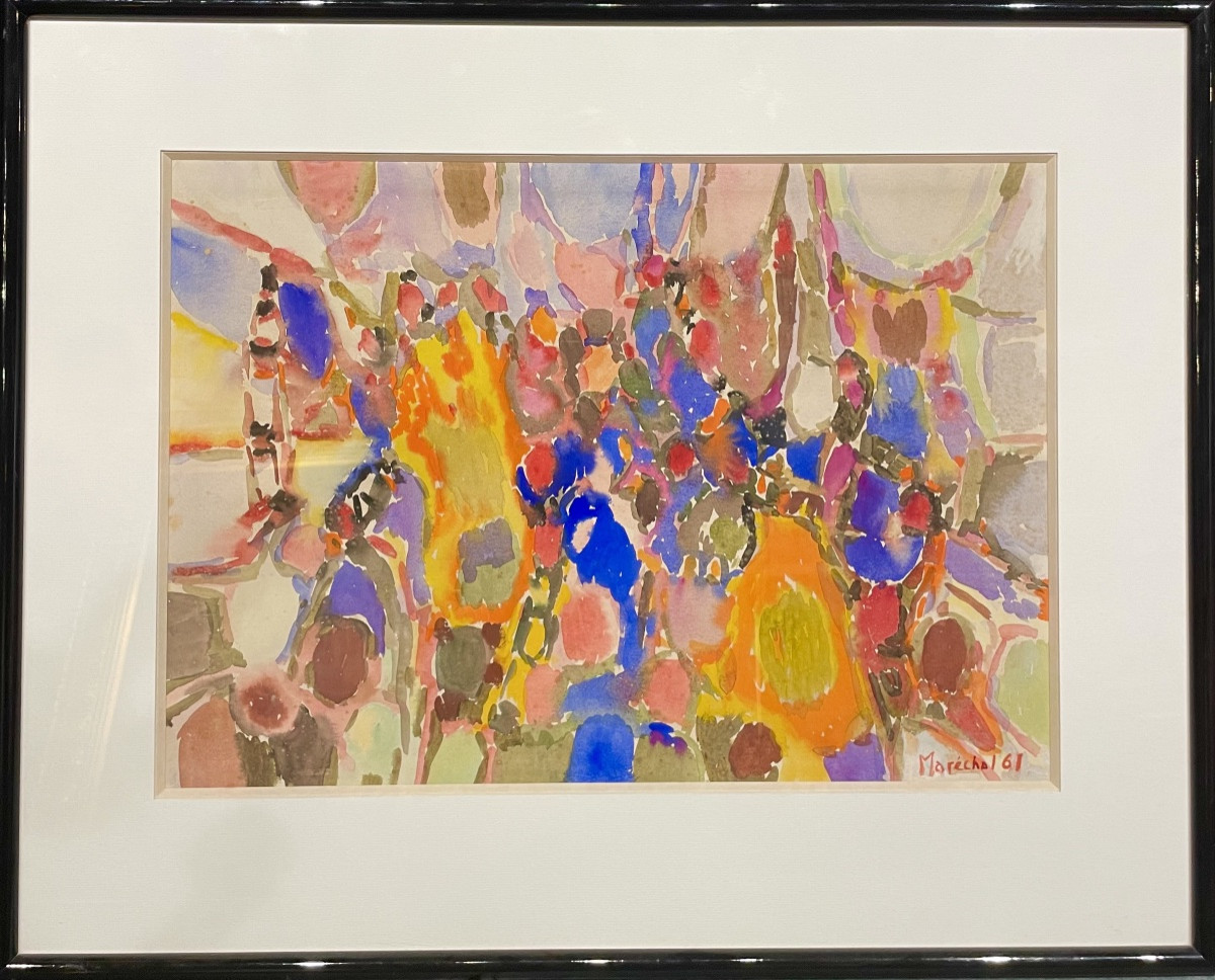 Claude Maréchal (1925-2009), le marché aux fleurs, aquarelle sur papier, signée, 1961, encadrée-photo-2