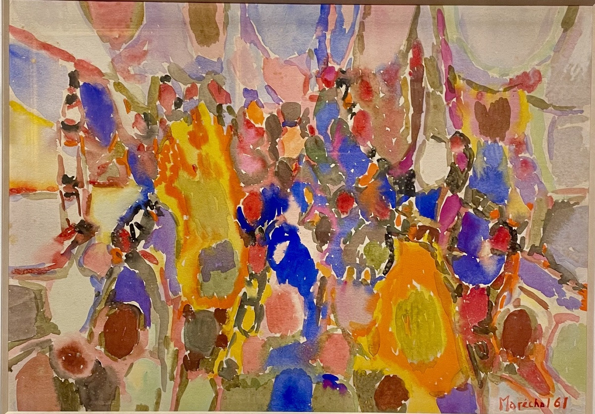 Claude Maréchal (1925-2009), le marché aux fleurs, aquarelle sur papier, signée, 1961, encadrée-photo-6