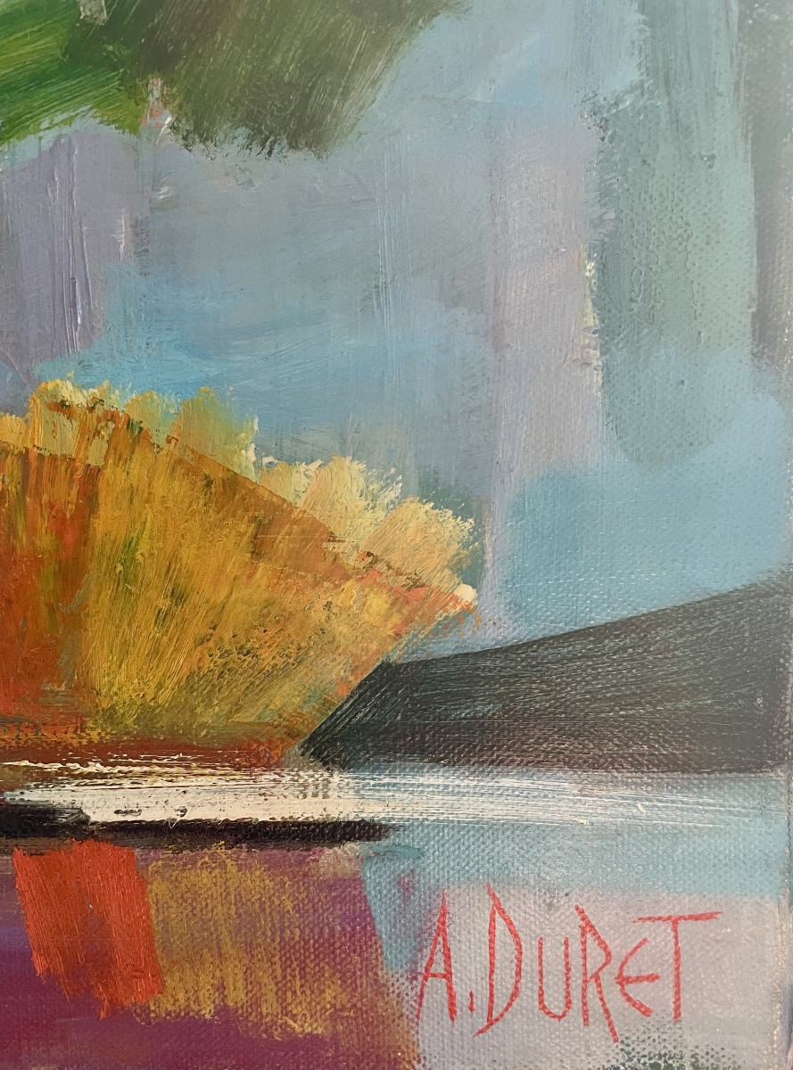 André Duret (1921-2014), Le Village Perché, Oil On Canvas, Signed, Ca. 1980, Framed.-photo-5