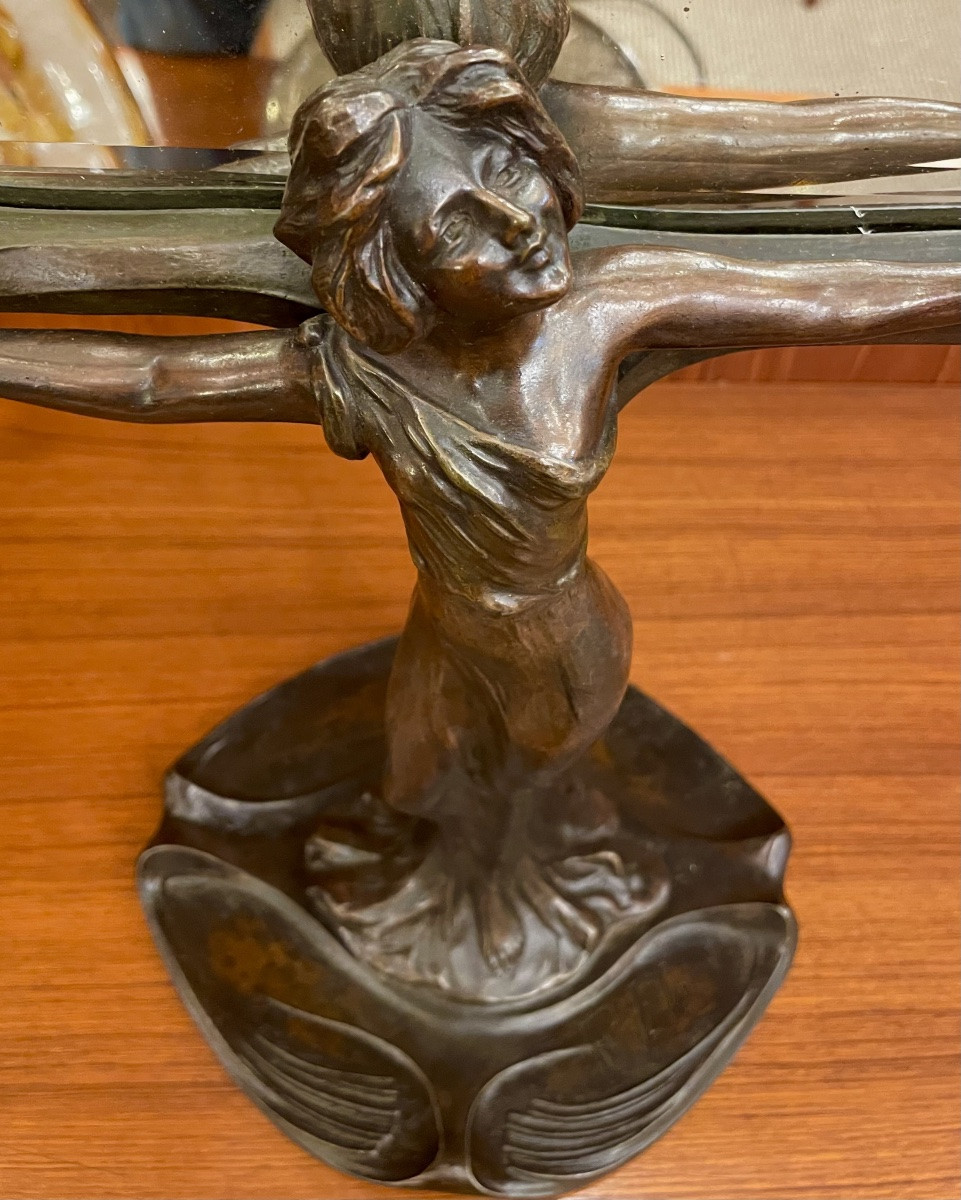 Francesco Flora (1857-..), miroir Art Nouveau, régule patine brune, signé, ca 1910, 51x31cm.-photo-2