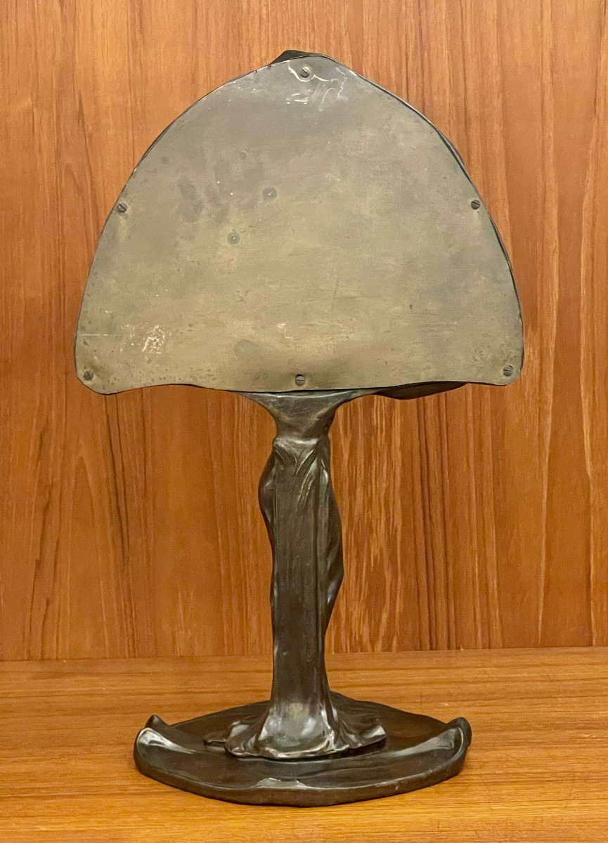 Francesco Flora (1857-..), miroir Art Nouveau, régule patine brune, signé, ca 1910, 51x31cm.-photo-6