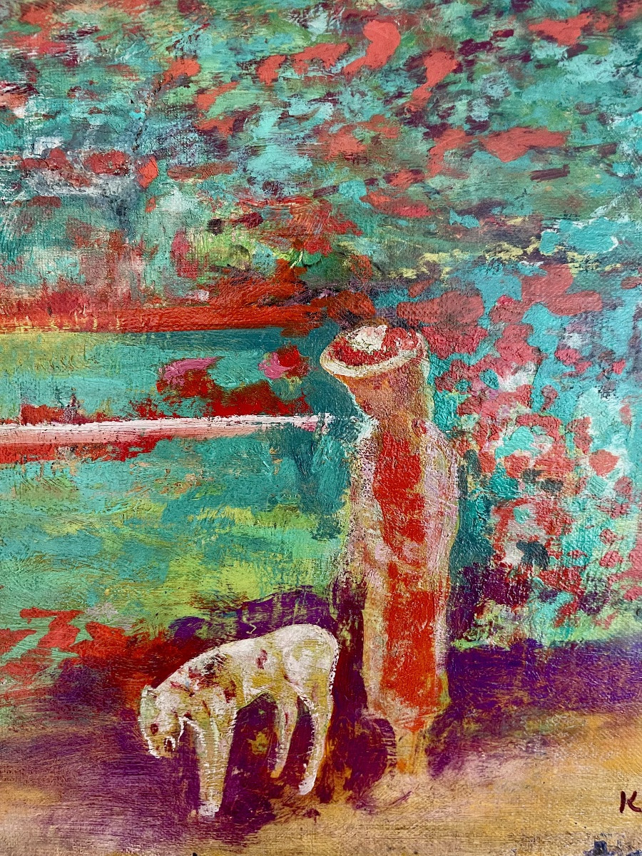 Paul Georges Klein (1909-1994), Stroll In The Park, Oil On Canvas, Signed, Ca1955, Size:37x51cm-photo-4