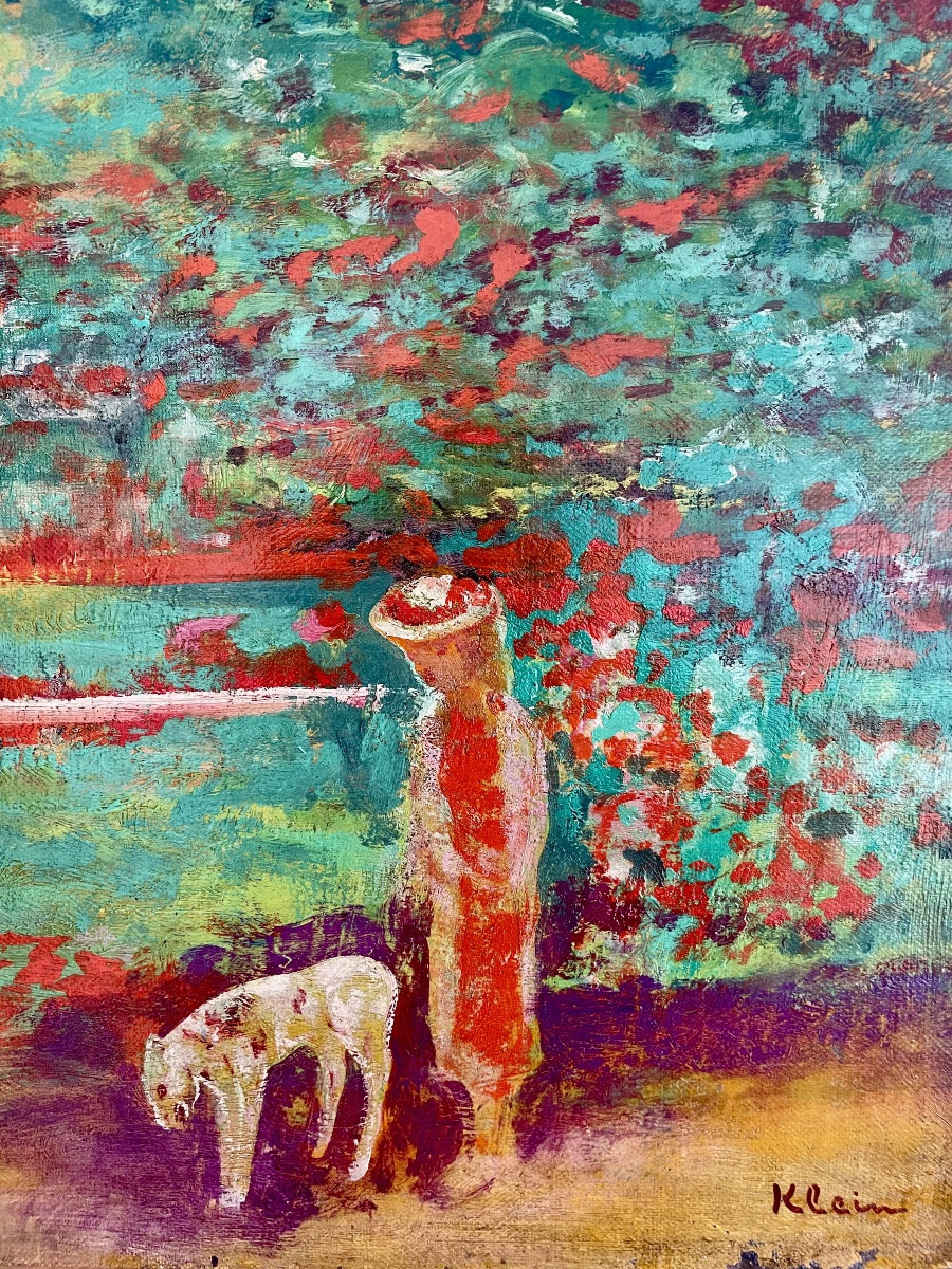 Paul Georges Klein (1909-1994), Stroll In The Park, Oil On Canvas, Signed, Ca1955, Size:37x51cm-photo-1