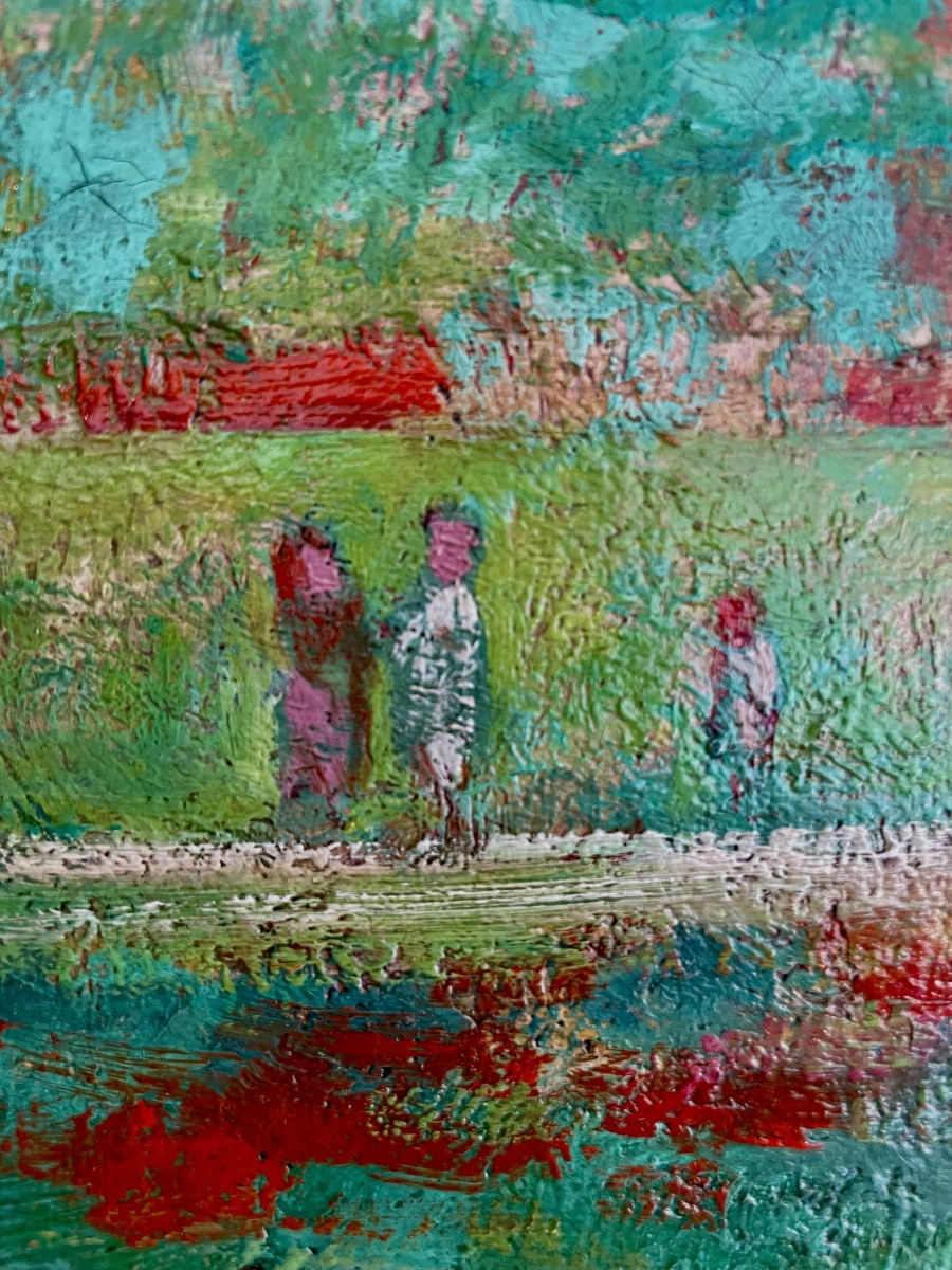 Paul Georges Klein (1909-1994), Stroll In The Park, Oil On Canvas, Signed, Ca1955, Size:37x51cm-photo-2