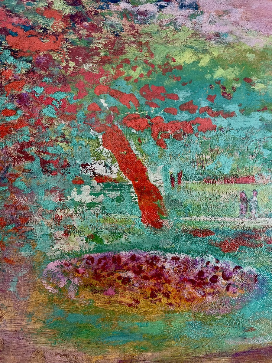 Paul Georges Klein (1909-1994), Stroll In The Park, Oil On Canvas, Signed, Ca1955, Size:37x51cm-photo-4