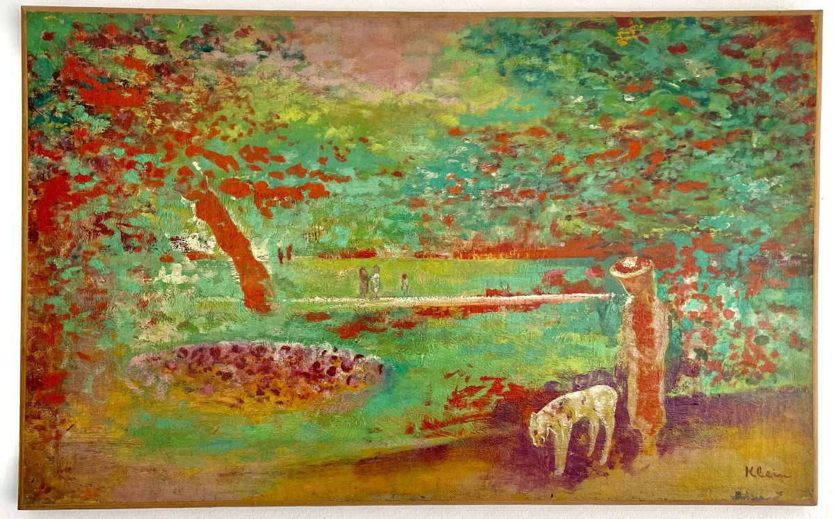 Paul Georges Klein (1909-1994), Stroll In The Park, Oil On Canvas, Signed, Ca1955, Size:37x51cm