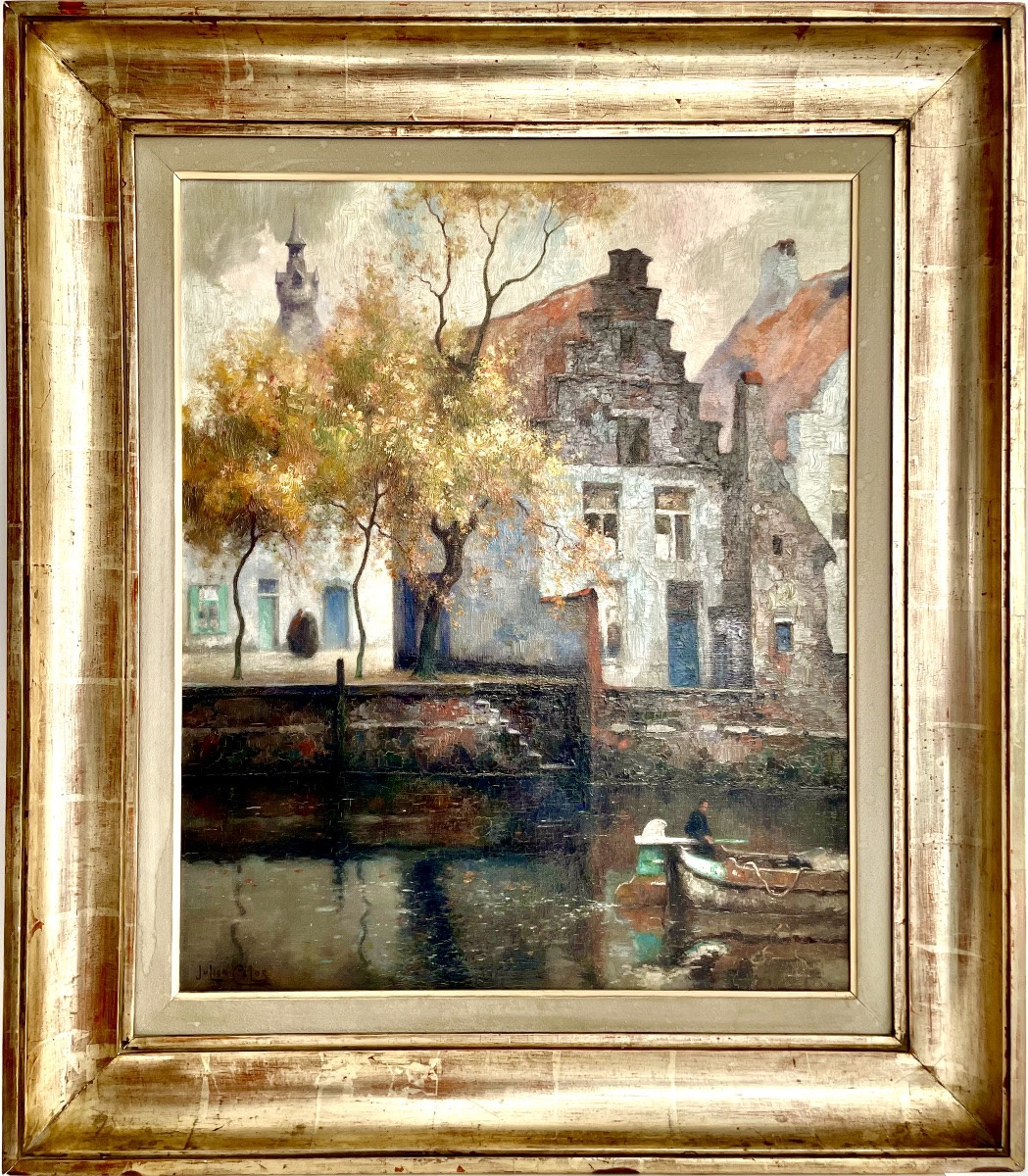 Julien Célia (1884-1953), le canal à Bruges,  huile/toile, signée, ca 1935, 66x55 cm, encadrée.-photo-2