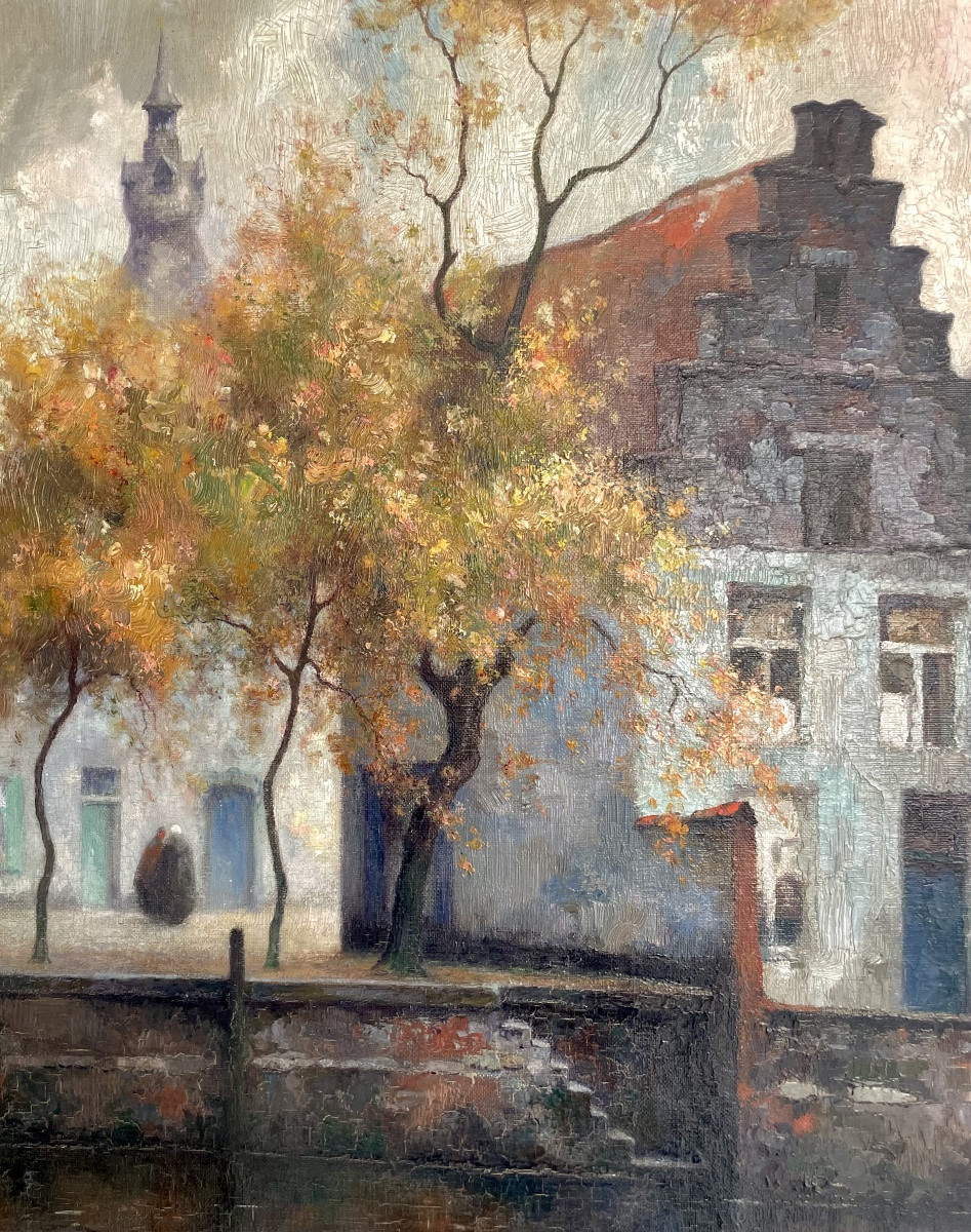Julien Célia (1884-1953), le canal à Bruges,  huile/toile, signée, ca 1935, 66x55 cm, encadrée.-photo-3