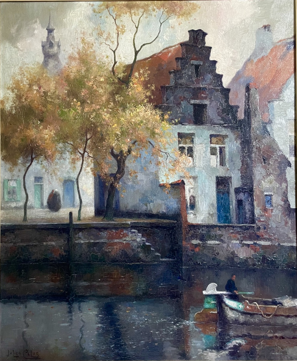 Julien Célia (1884-1953), le canal à Bruges,  huile/toile, signée, ca 1935, 66x55 cm, encadrée.-photo-7